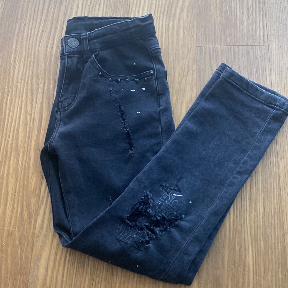 Zara Kids Boys Girls Black Distressed  Skinny Fit Denim Jeans Pants Size 8 128